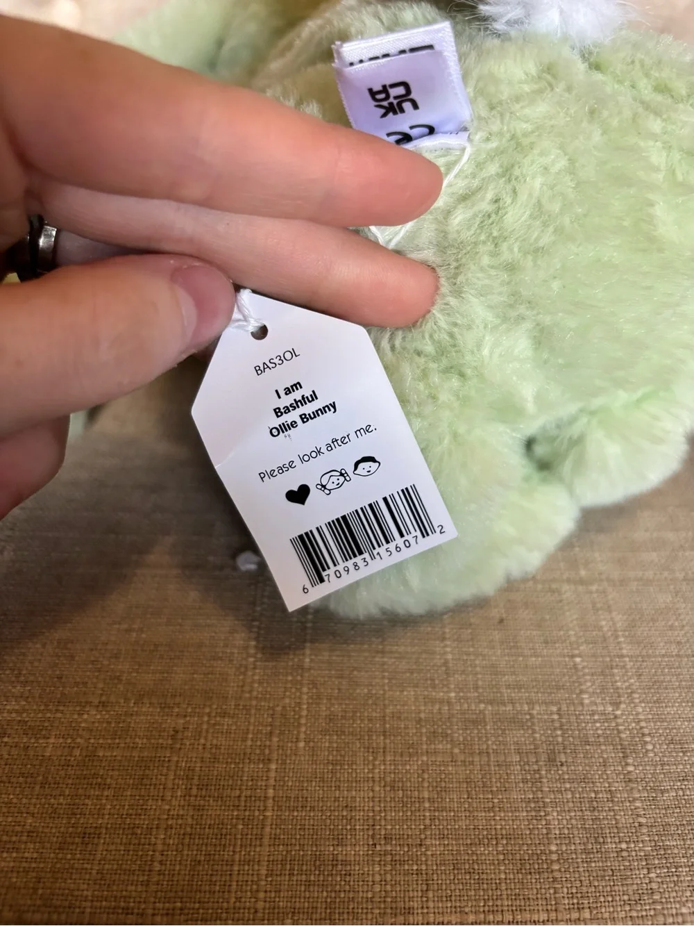 Mint green jellycat bunny